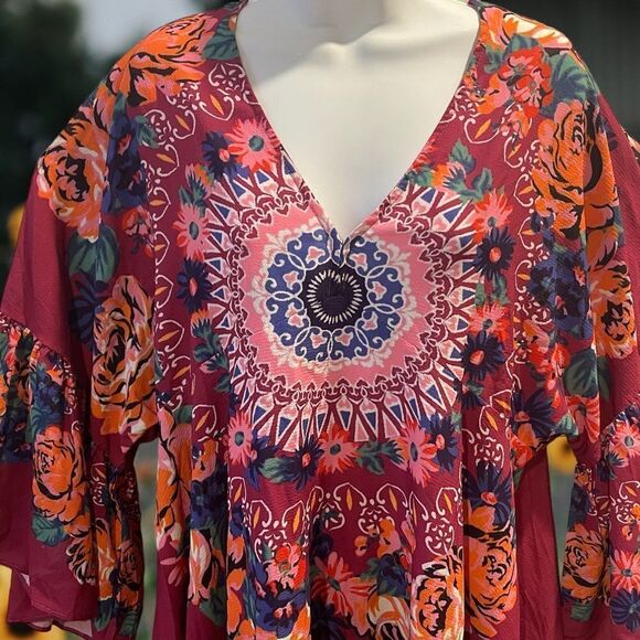 ☃️Umgee Floral Pink Boho Gypsy style flowy Bohemian style  tunic - Picture 4 of 13
